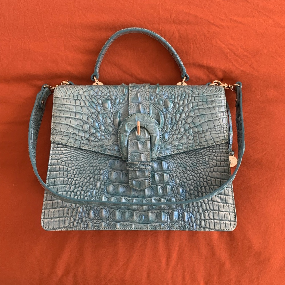 Brahmin Shoulder Bag - Turquoise Leather with Gold Accents